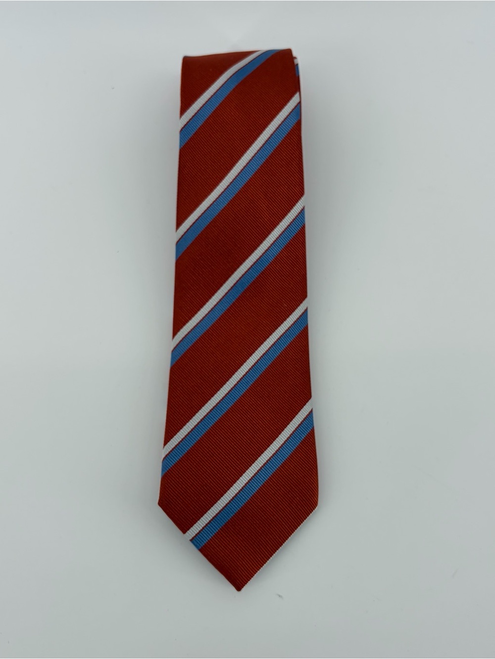 Banana Republic 3" Necktie Orange Blue White Stripe 100% Silk Narrow One Size